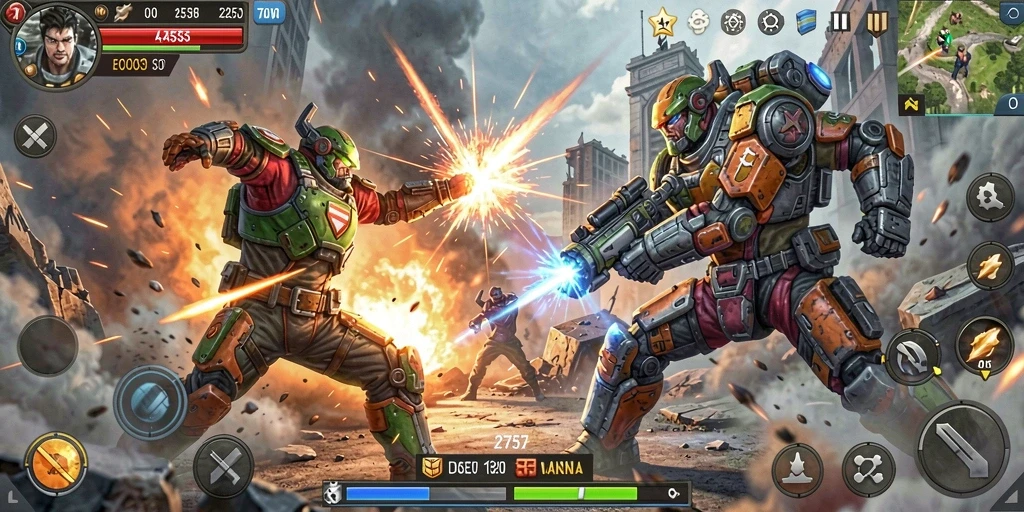Tampilan dinamis pertempuran dalam game Action 2757.