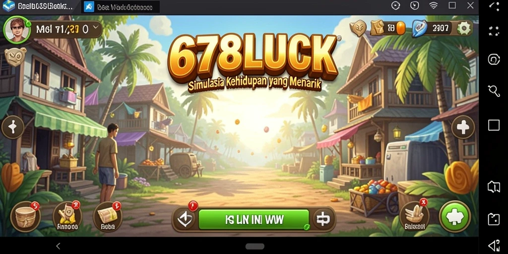 Screenshot utama gameplay 678LUCK dengan karakter berinteraksi di dunia virtual.