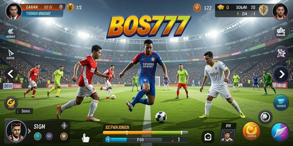 Tampilan gameplay <strong>BOS777</strong> yang menarik dan dinamis dari lapangan sepak bola.
