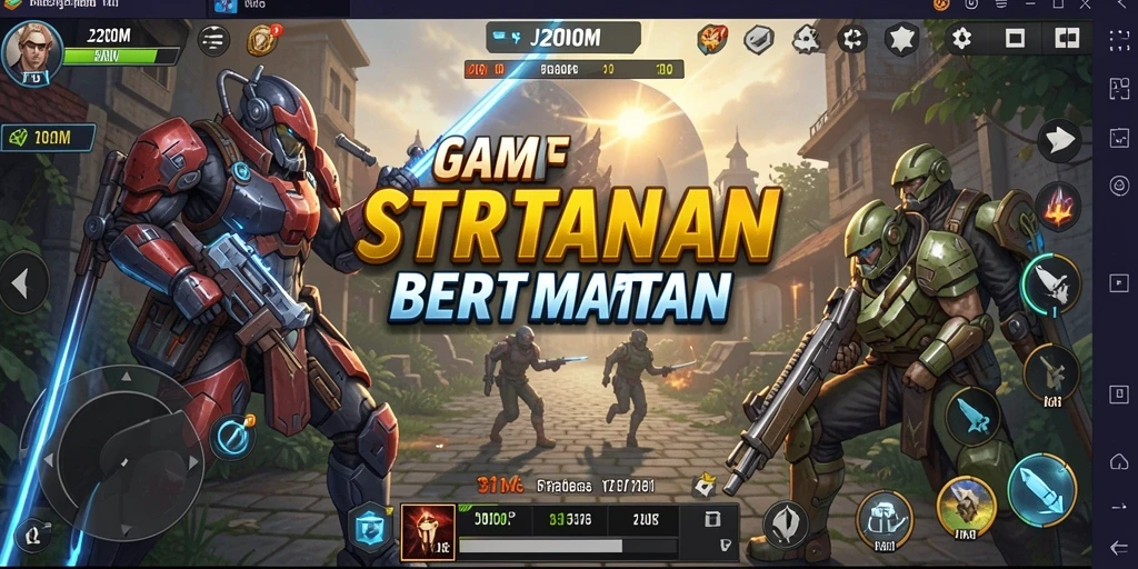 Screenshot J200M menampilkan aksi pertempuran strategi yang seru.