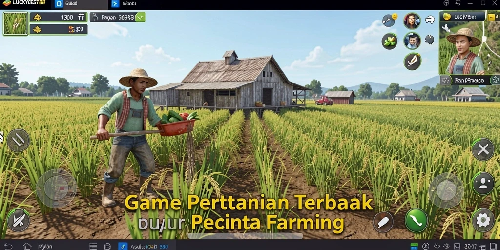 Screenshot gameplay LUCKYBEST88 menunjukkan kebun yang indah dengan berbagai tanaman.