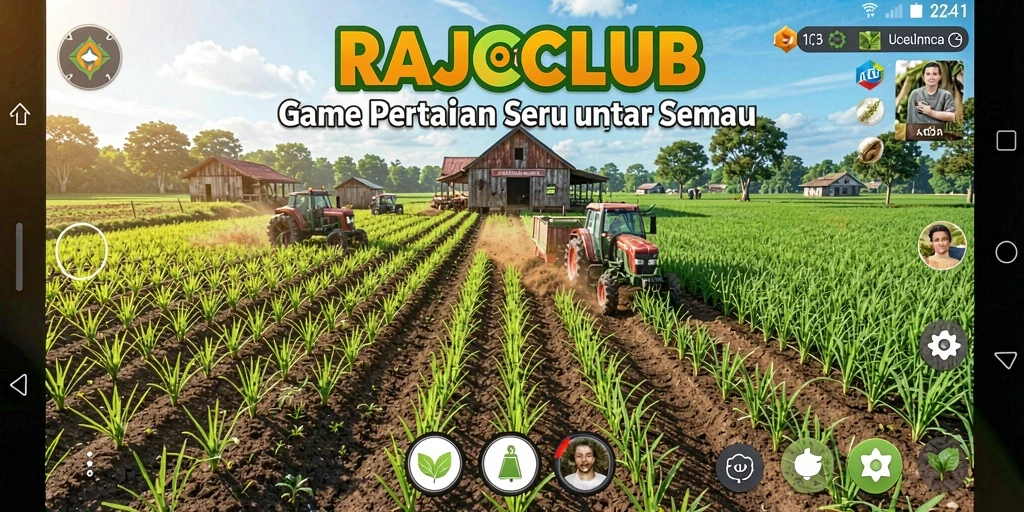 Tampilan gameplay menarik dalam RAJACLUB dengan aktivitas bertani.