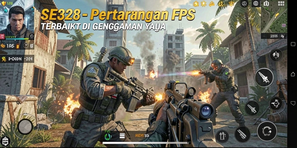 Screenshot permainan SE328 menunjukkan aksi tembak-tembakan yang mendebarkan.