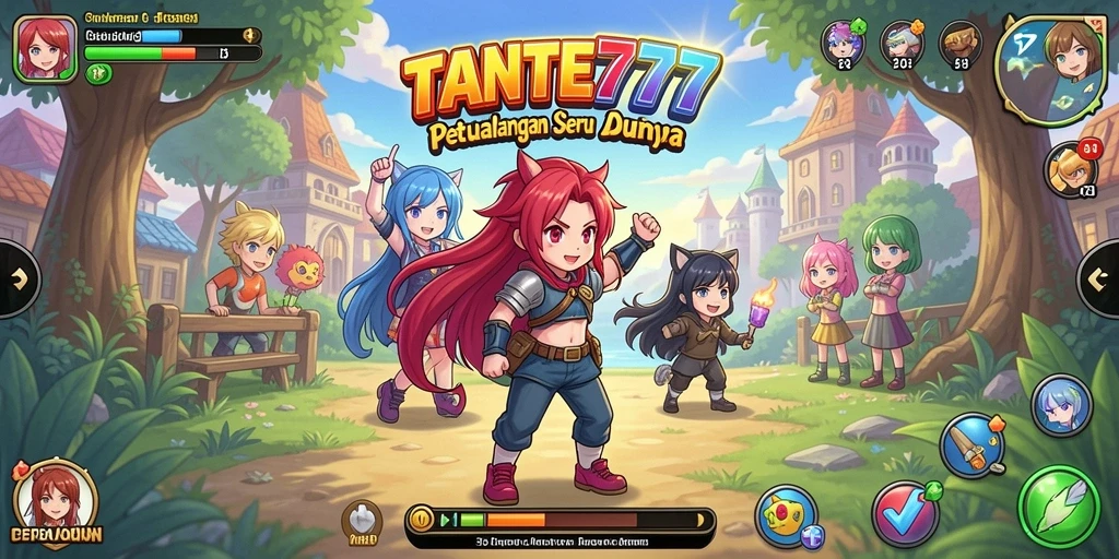 Tampilan gameplay seru dalam TANTE777 dengan karakter anime favorit.